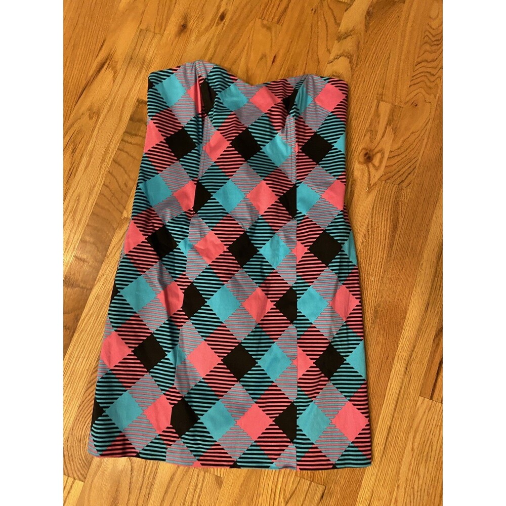 LOUDMOUTH GOLF‎ Size 8 pink blue black check strapless dress  Bright